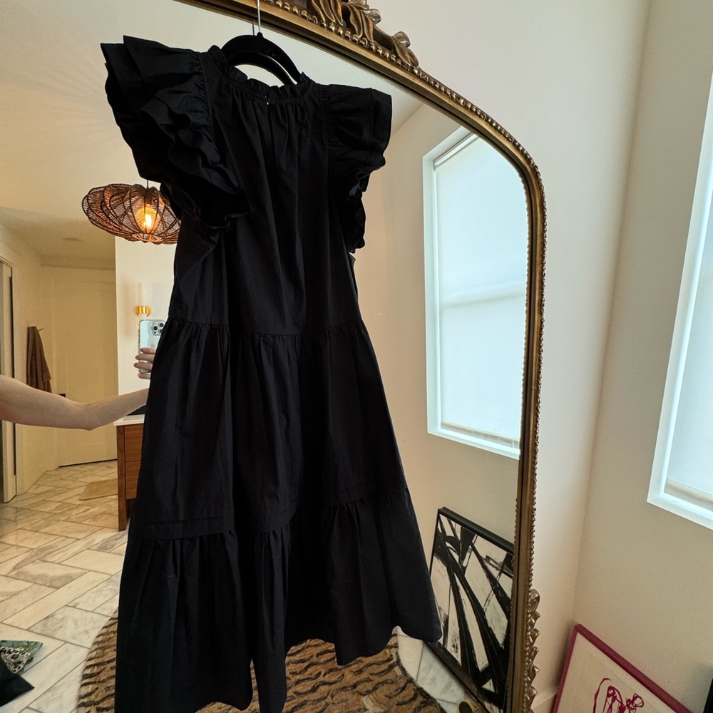Ulla Johnson knee length black sleeveless cotton dress, size 6